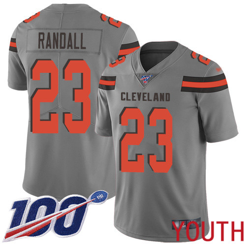 Cleveland Browns Damarious Randall Youth Gray Limited Jersey #23 NFL Football 100th Season Inverted Legend